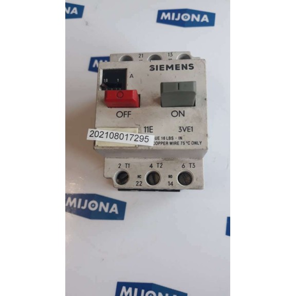 Siemens 3VE1010 2G 1 1,6A 19,2A MANUAL MOTOR STARTER