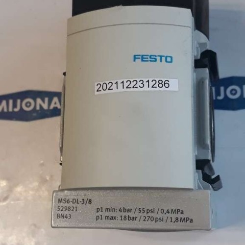 Festo MS6 DL 3 8 529821 4BAR 55 PSI 0,4MPA 18BAR 270 PSI 1,8MPA MS6-DL-3/8 Festo MS6 DL 3 8 529821 4BAR 55 PSI 0,4MPA 18BAR 270 PSI 1,8MPA MS6-DL-3/8
