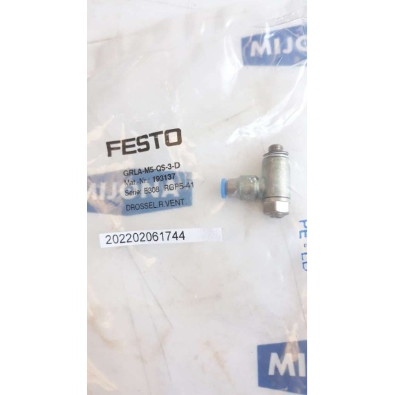 FESTO GRLA M5 QS 3 D 193137 Flow Control Valve FESTO GRLA M5 QS 3 D 193137 Flow Control Valve