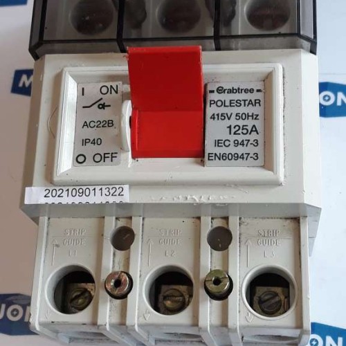 CRABTREE AC22B POLESTAR 415V 50HZ 125A IP40 Main Switch Disconnector Triple Pole