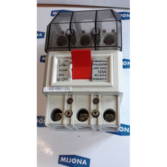 CRABTREE AC22B POLESTAR 415V 50HZ 125A IP40 Main Switch Disconnector Triple Pole