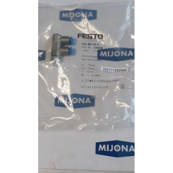 Festo HGL M5 QS 4 530038 NON RETURN VALVE RÜCKSCHLAGVENTIL 10BAR Festo HGL M5 QS 4 530038 NON RETURN VALVE RÜCKSCHLAGVENTIL 10BAR