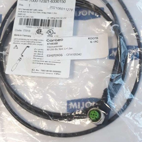 Murr Elektronik 7000 12321 6330150 M12 FEMALE 90°C with cable 1,5m 250V AC DC 4A Murr Elektronik 7000 12321 6330150 M12 FEMALE 90°C with cable 1,5m 250V AC DC 4A