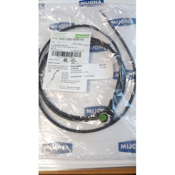 Murr Elektronik 7000 12321 6330150 M12 FEMALE 90°C with cable 1,5m 250V AC DC 4A Murr Elektronik 7000 12321 6330150 M12 FEMALE 90°C with cable 1,5m 250V AC DC 4A