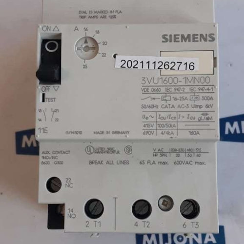 Siemens Manual Motor Controller 3VU1600 1MN00 16-25A 300A 50-60HZ new old stock