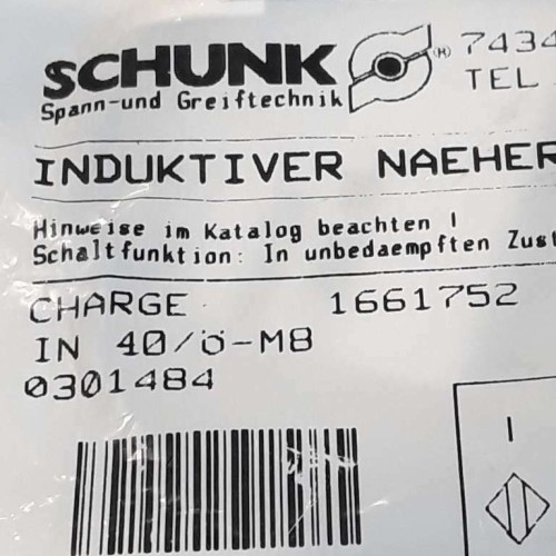 Schunk IN 40 Ö M8 0301484 INDUKTIVER NAEHERUNGSSHALTER