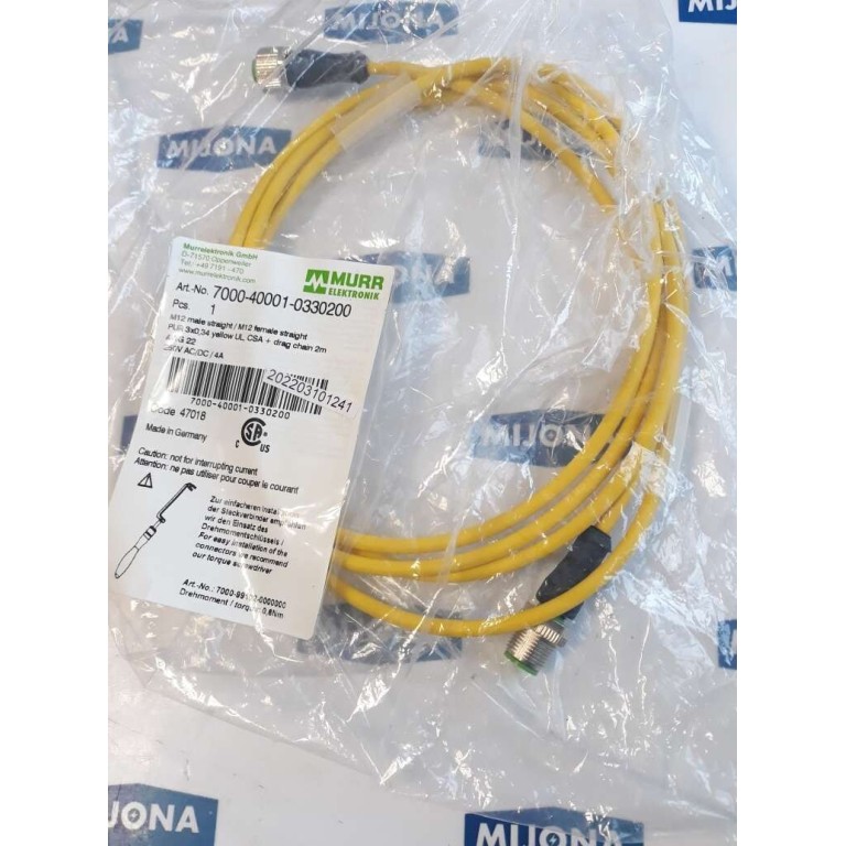 Murr Elektronik 7000 40001 0330200 M12 MALE STRAIGHT with cable 2m 250V AC DC 4A Murr Elektronik 7000 40001 0330200 M12 MALE STRAIGHT with cable 2m 250V AC DC 4A