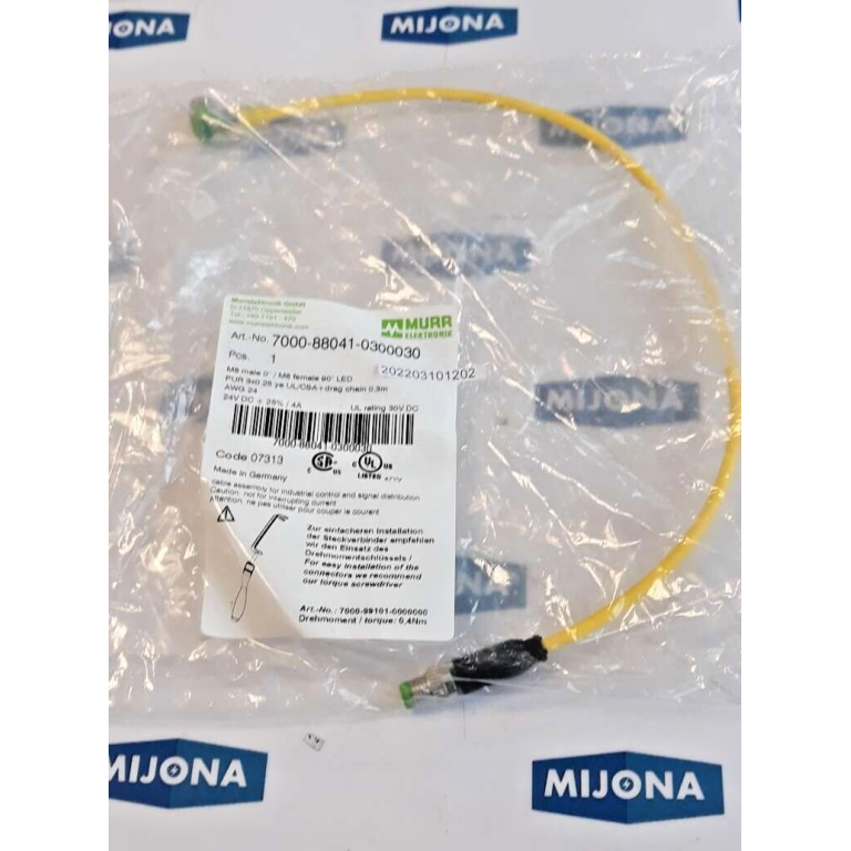 Murr Elektronik 7000 88041 0300030 M8 MAL0°E M8 FEMALE 90°LED 0,3m 24V DC 4A Murr Elektronik 7000 88041 0300030 M8 MAL0°E M8 FEMALE 90°LED 0,3m 24V DC 4A