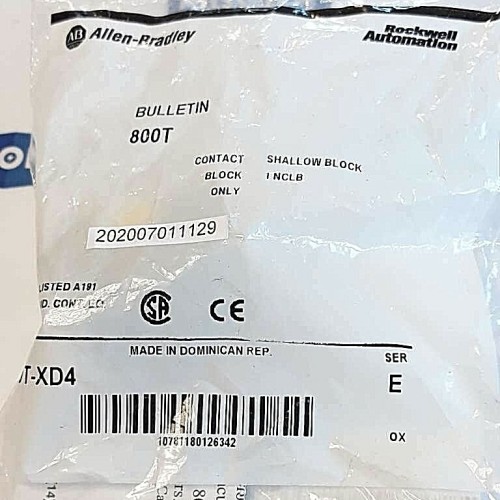 ALLEN BRADLEY 800T XD4 Contact shallow block SER E 600V AC
