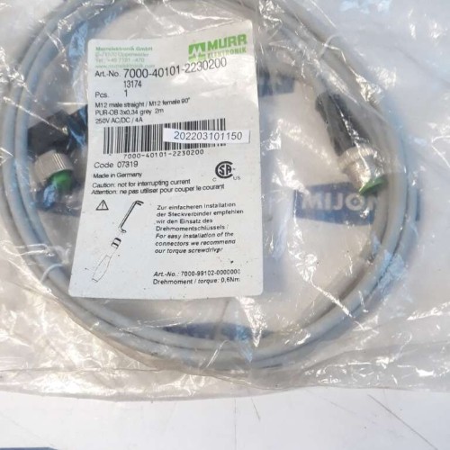 Murr Elektronik 7000 40101 2230200 M12 male straight M12 FEMALE 90° 2M 250V ACDC Murr Elektronik 7000 40101 2230200 M12 male straight M12 FEMALE 90° 2M 250V ACDC