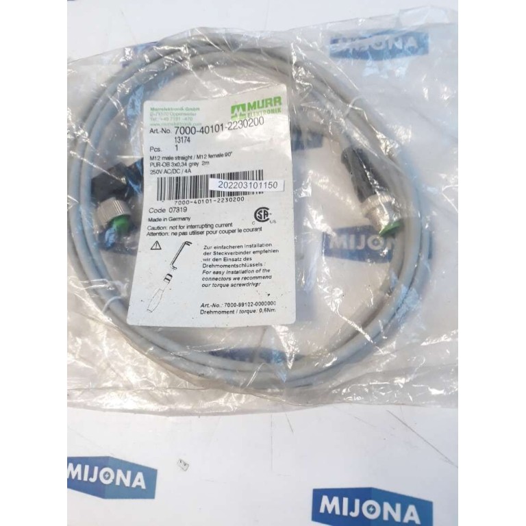 Murr Elektronik 7000 40101 2230200 M12 male straight M12 FEMALE 90° 2M 250V ACDC