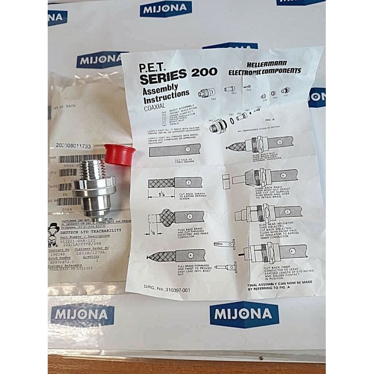 DEUTSCH 552221 09A 122 221 LA PTFE 09A PET SERIES 200 (NEW OLD STOCK) DEUTSCH 552221 09A 122 221 LA PTFE 09A PET SERIES 200 (NEW OLD STOCK)