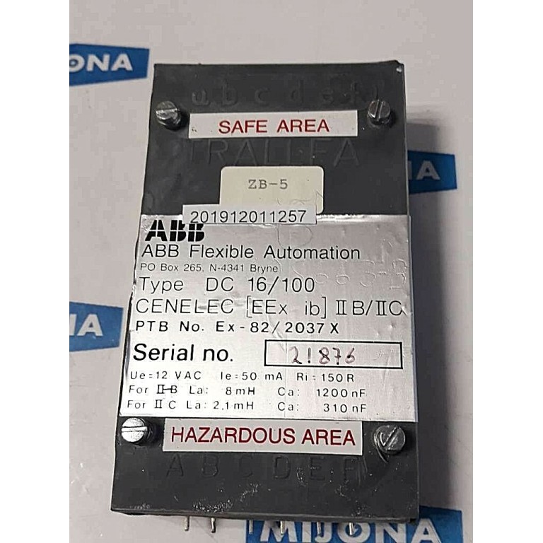 ABB TRALLFA Flexible Automation type DC 16/100 Ex 82/2037 X 12VAC