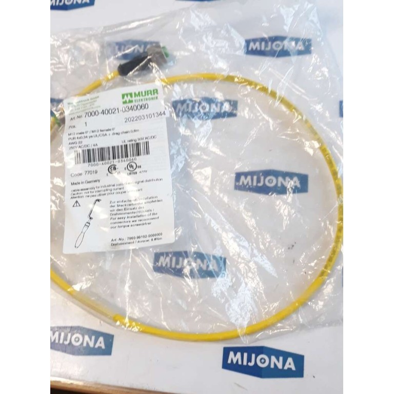 Murr Elektronik 7000 40021 0340060 M12 MALE 0° M12 FEMALE 0° 250V AC DC 0,6M Murr Elektronik 7000 40021 0340060 M12 MALE 0° M12 FEMALE 0° 250V AC DC 0,6M