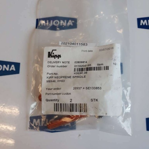 Kipp K0690 08 neoprene spindle M8X46 H=63 0116204195 PREIS FOR PACKUNG Kipp K0690 08 neoprene spindle M8X46 H=63 0116204195 PREIS FOR PACKUNG