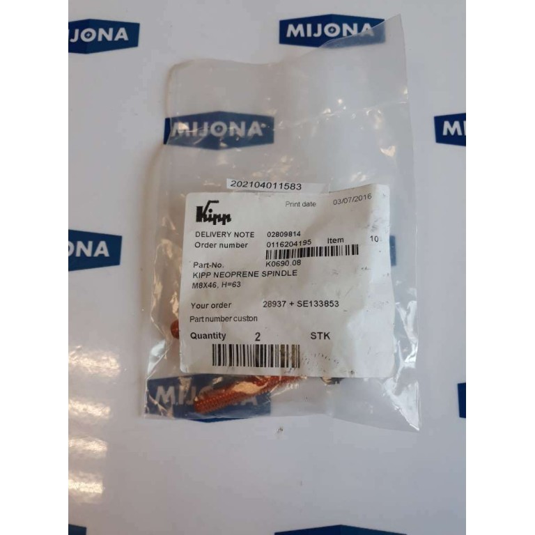 Kipp K0690 08 neoprene spindle M8X46 H=63 0116204195 PREIS FOR PACKUNG Kipp K0690 08 neoprene spindle M8X46 H=63 0116204195 PREIS FOR PACKUNG