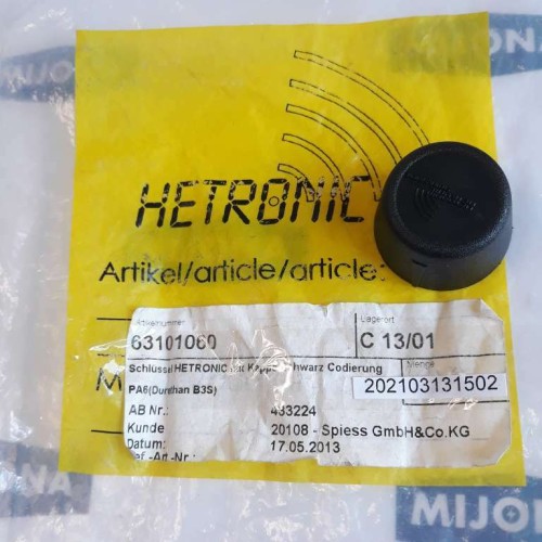63101060 Schlussel Hetronic mit kappe schwarz codierung 433224