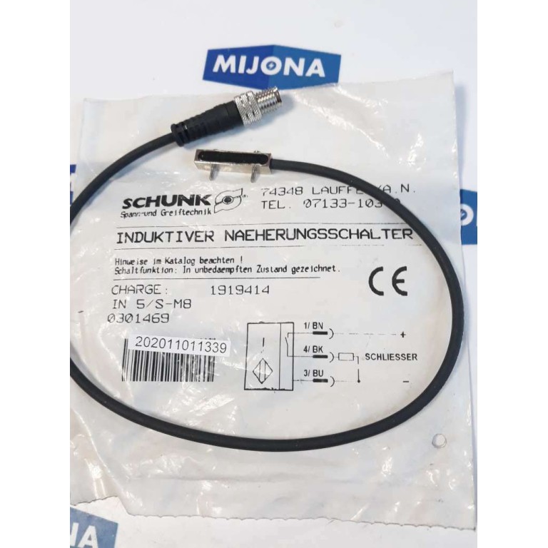 Schunk IN 5 S M8 0301469 INDUKTIVER NAEHERUNGSSHALTER (NEW OLD STOCK)