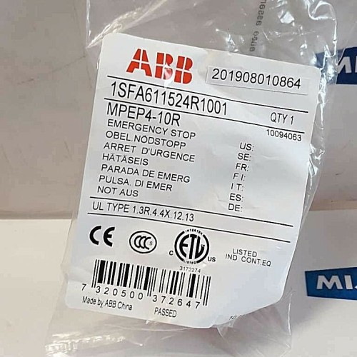 ABB 1SFA611524R1001 MPEP4 10R EMERGENCY STOP NOT AUS TYP 1 3R 4 4X 12 13 ABB 1SFA611524R1001 MPEP4 10R EMERGENCY STOP NOT AUS TYP 1 3R 4 4X 12 13