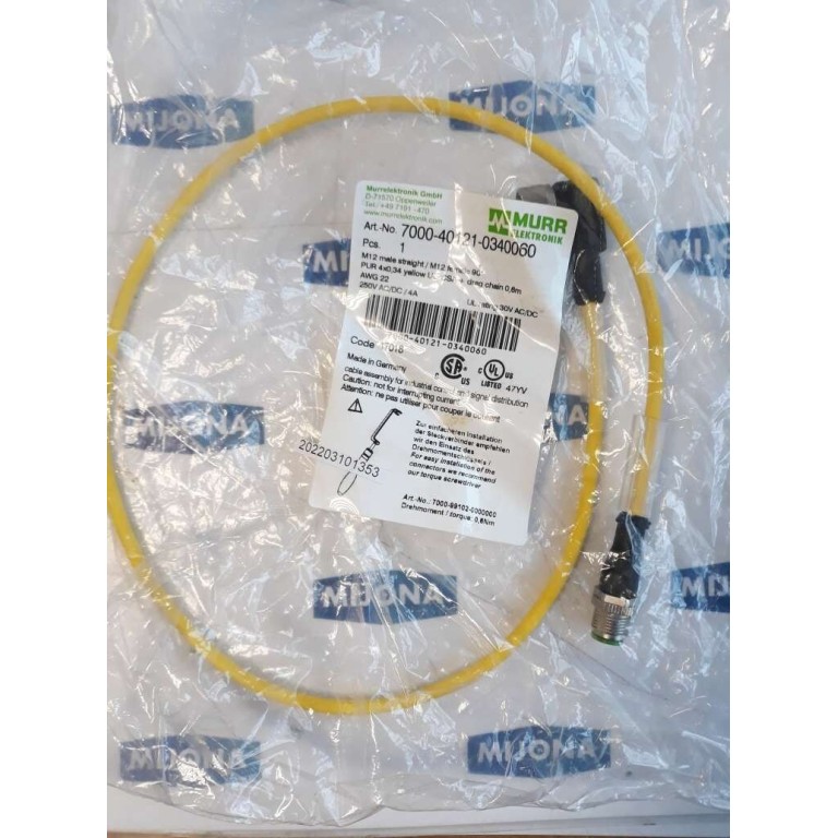 Murr Elektronik 7000 40121 0340060 M12 MALE straight M12 FEMALE 90°2m 250V DC 4A Murr Elektronik 7000 40121 0340060 M12 MALE straight M12 FEMALE 90°2m 250V DC 4A