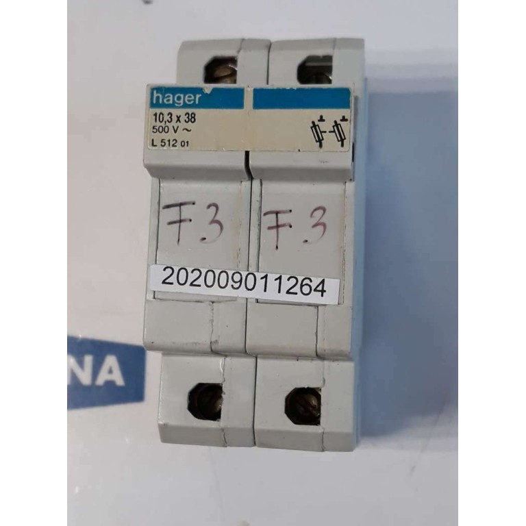 HAGER 10.3X38 500V L 512 01 Circuit Breaker Fuse Holder 2 Pole