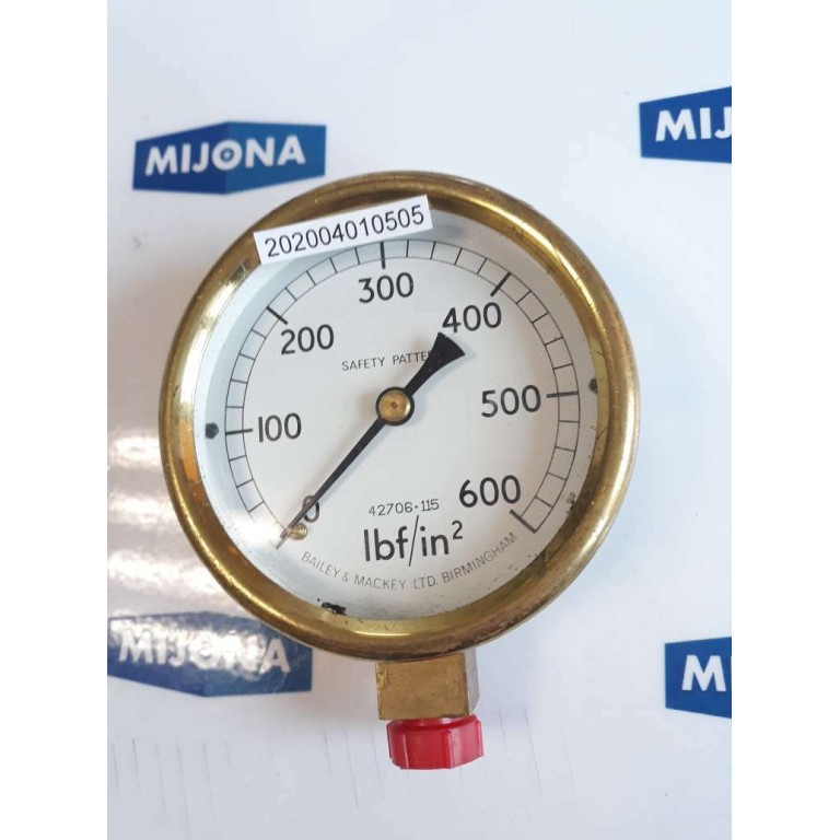BAILEY&MACKEY 42706 115 PRESSURE GAUGE 600 PSI Ibf/in 2 safety pattern modF1775B BAILEY&MACKEY 42706 115 PRESSURE GAUGE 600 PSI Ibf/in 2 safety pattern modF1775B