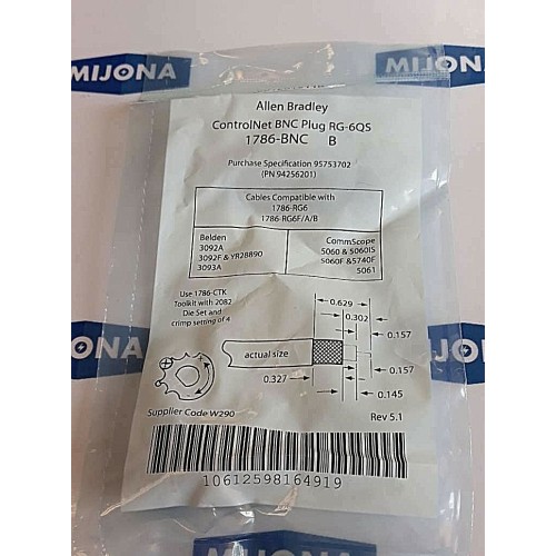 ALLEN BRADLEY 1786 BNC ControlNet BNC PLUG RG 6QS  SER B 94256201 1786 RG6