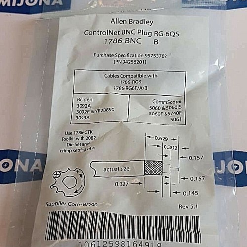 ALLEN BRADLEY 1786 BNC ControlNet BNC PLUG RG 6QS  SER B 94256201 1786 RG6