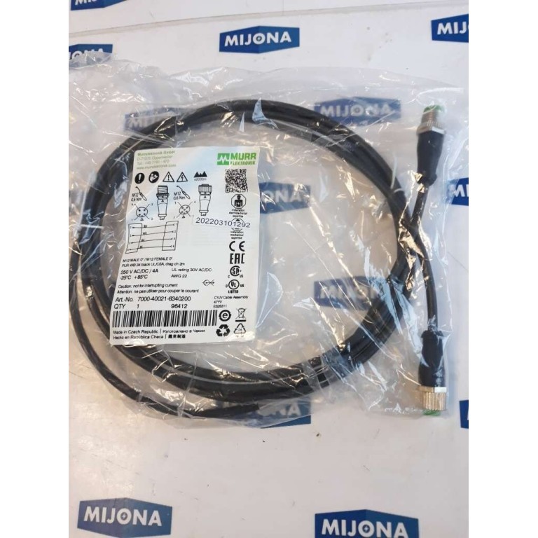 Murr Elektronik 7000 40021 6340200 M12 MALE 0° M12 FEMALE 0° 2m 250V AC DC 4A