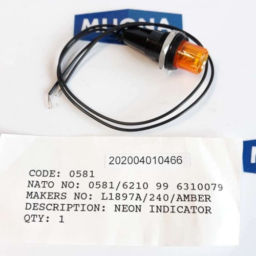 L1897A 240 AMBER NEON INDICATOR LAMP ORANGE