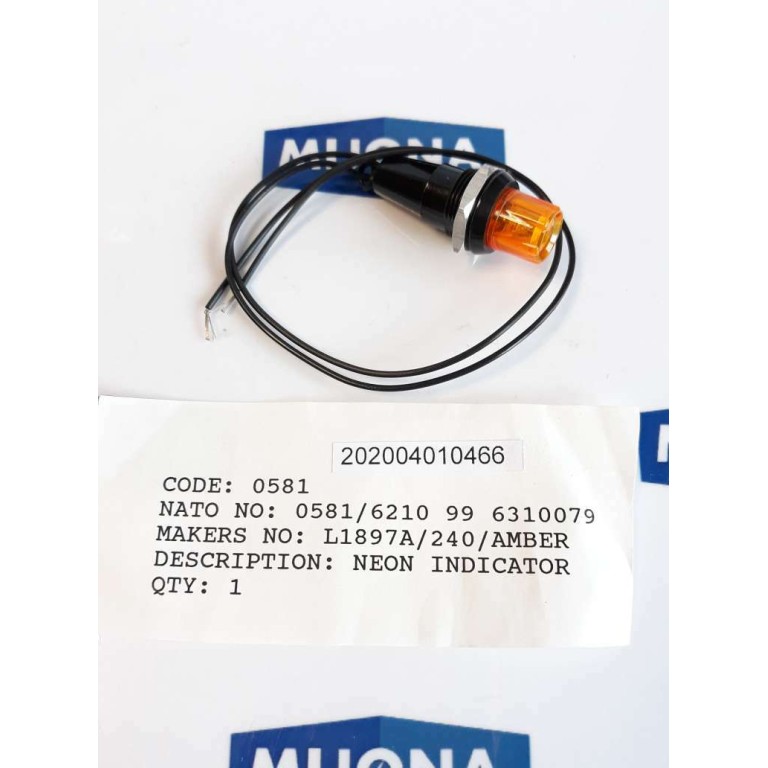 L1897A 240 AMBER NEON INDICATOR LAMP ORANGE