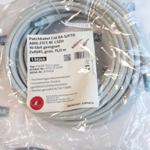 DEHA ELEKTROHANDELSGESELLSCHAFT CAT 6A 6117436 2XRJ45 2713 13 0059 GREY CABL 15m