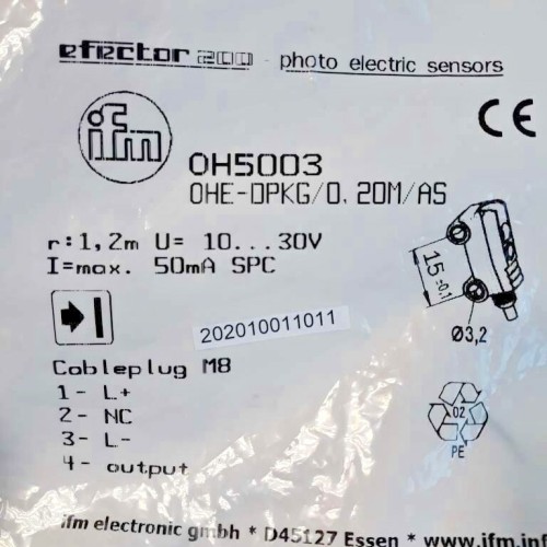 IFM electronic OH5003 OHE DPKG 0,20M AS 10-30VDC 50mA PHOTO ELECTRIC SENSORS IFM electronic OH5003 OHE DPKG 0,20M AS 10-30VDC 50mA PHOTO ELECTRIC SENSORS