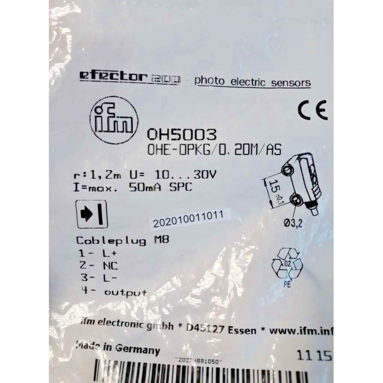 IFM electronic OH5003 OHE DPKG 0,20M AS 10-30VDC 50mA PHOTO ELECTRIC SENSORS