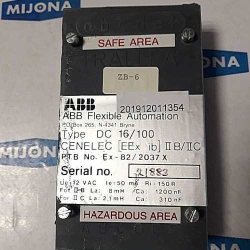 ABB TRALLFA Flexible Automation type DC 16/100 Ex 82/2037 X 12VAC ABB TRALLFA Flexible Automation type DC 16/100 Ex 82/2037 X 12VAC