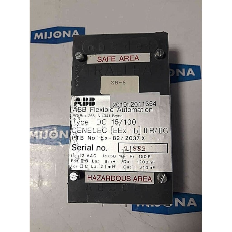 ABB TRALLFA Flexible Automation type DC 16/100 Ex 82/2037 X 12VAC