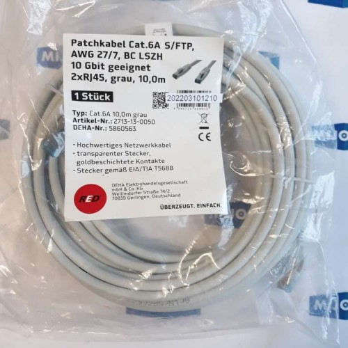 DEHA ELEKTROHANDELSGESELLSCHAFT CAT 6A 5860563 2XRJ45 2713 13 0050 GREY CABL 10m