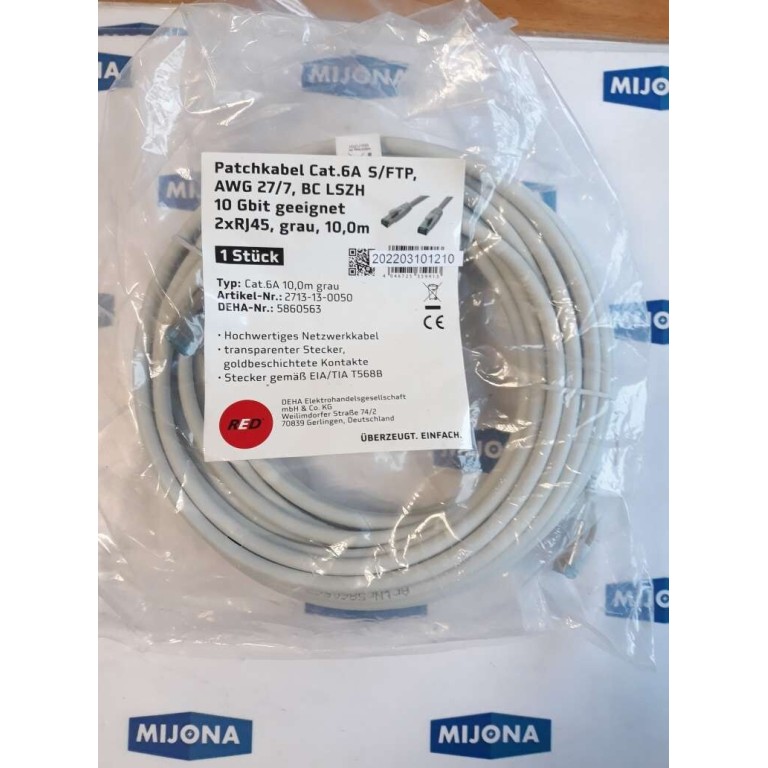 DEHA ELEKTROHANDELSGESELLSCHAFT CAT 6A 5860563 2XRJ45 2713 13 0050 GREY CABL 10m