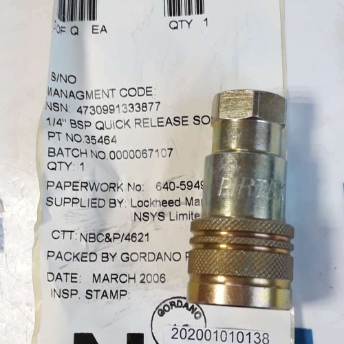 PIRTEK 1/4 BSP QUICK RELEASE SOCKET 35464 NSN:4730991333877 NEW OLD STOCK