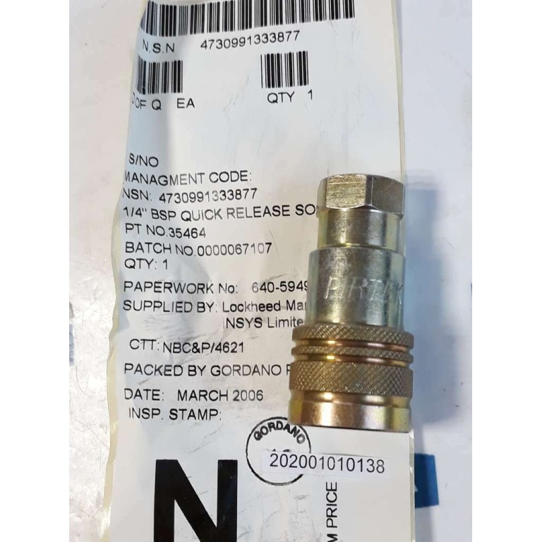 PIRTEK 1/4 BSP QUICK RELEASE SOCKET 35464 NSN:4730991333877 NEW OLD STOCK PIRTEK 1/4 BSP QUICK RELEASE SOCKET 35464 NSN:4730991333877 NEW OLD STOCK