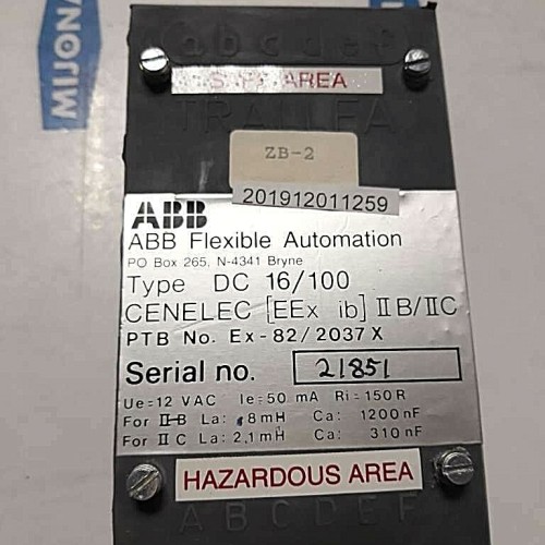 ABB TRALLFA Flexible Automation type DC 16/100 Ex 82/2037 X 12VAC ABB TRALLFA Flexible Automation type DC 16/100 Ex 82/2037 X 12VAC