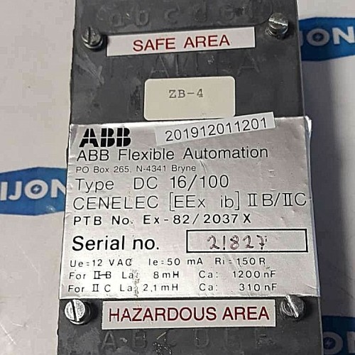 ABB TRALLFA Flexible Automation type DC 16/100 Ex 82/2037 X 12VAC ABB TRALLFA Flexible Automation type DC 16/100 Ex 82/2037 X 12VAC