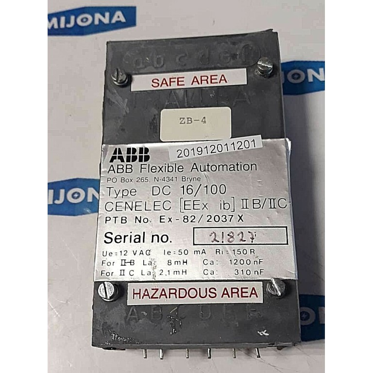 ABB TRALLFA Flexible Automation type DC 16/100 Ex 82/2037 X 12VAC