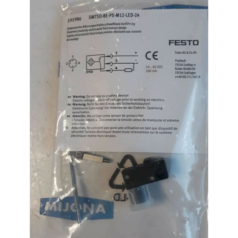 Festo SMTSO 8E PS M12 LED 24 191986 PROXIMITY SWITCH