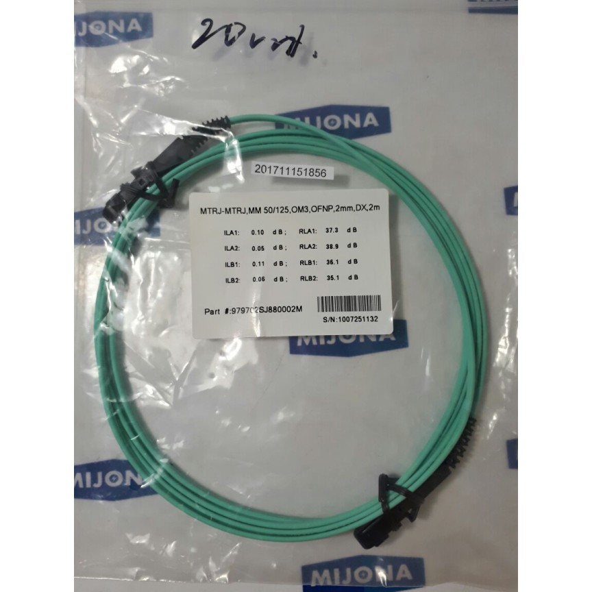 Corning optical cable MTRJ-MTRJ MM 50/125 OM3 OFNP 2MM DX 2M 979702SJ880002M