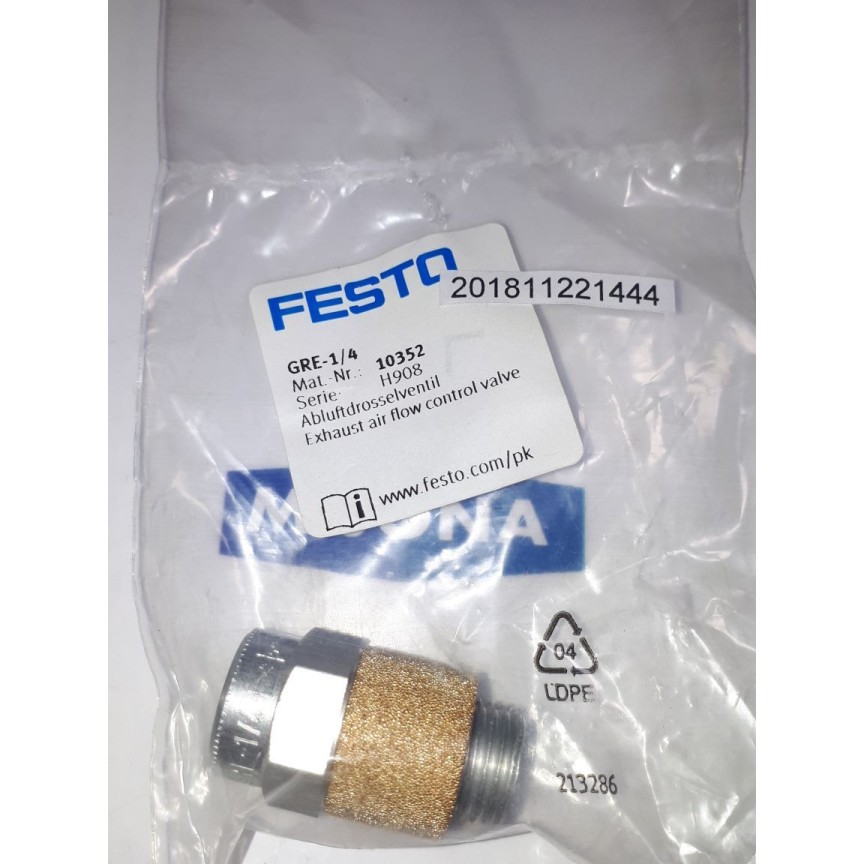 Festo GRE/1-4 10352 Exhaust Air Flow Control Valve G1/4" 0-10bar