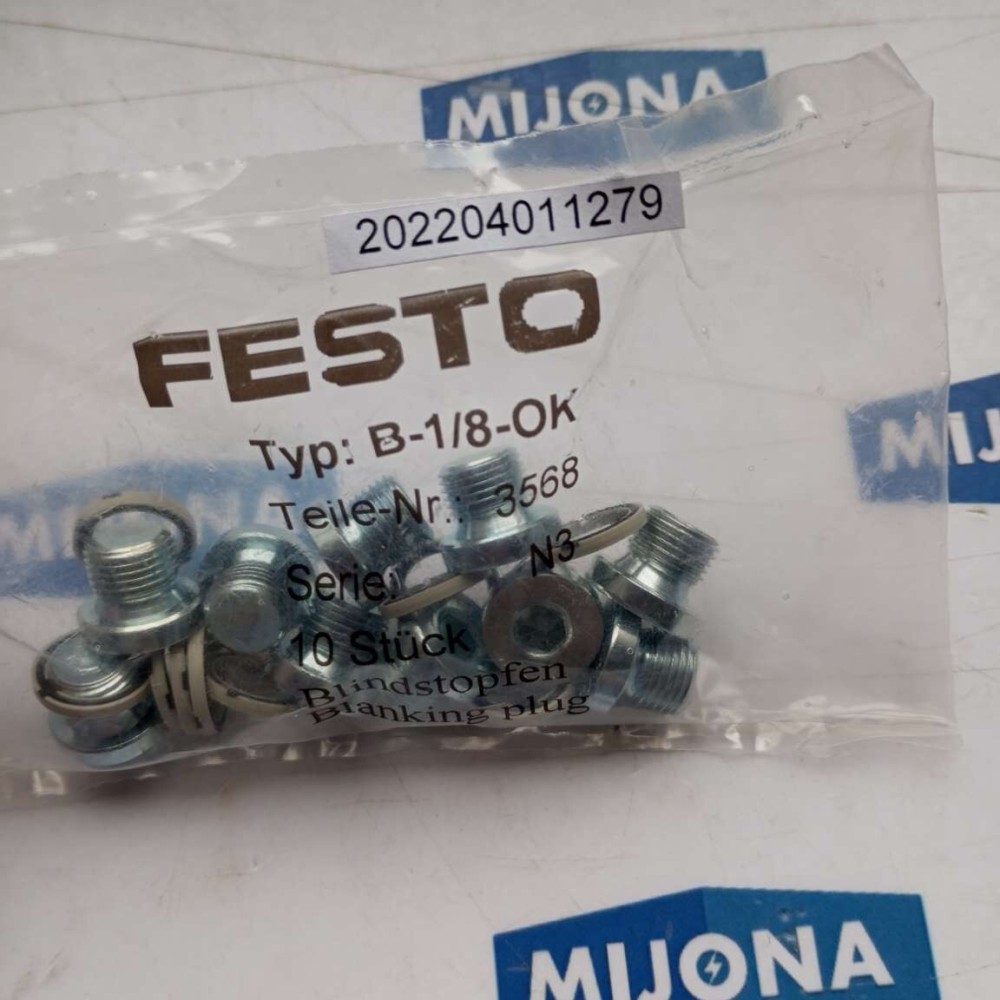 FESTO B 1 8 OK 3568 blanking plug blinstopfen B-1/8-OK price for 10 psc FESTO B 1 8 OK 3568 blanking plug blinstopfen B-1/8-OK price for 10 psc