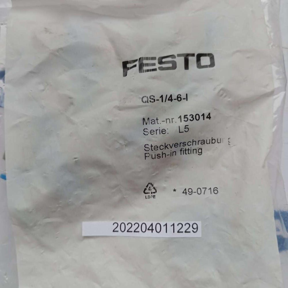 FESTO QS 1 4 6 I 153014 PUSH IN FITTING QS-1/4-6-I price for 10 psc FESTO QS 1 4 6 I 153014 PUSH IN FITTING QS-1/4-6-I price for 10 psc