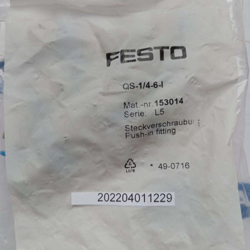 FESTO QS 1 4 6 I 153014 PUSH IN FITTING QS-1/4-6-I price for 10 psc FESTO QS 1 4 6 I 153014 PUSH IN FITTING QS-1/4-6-I price for 10 psc