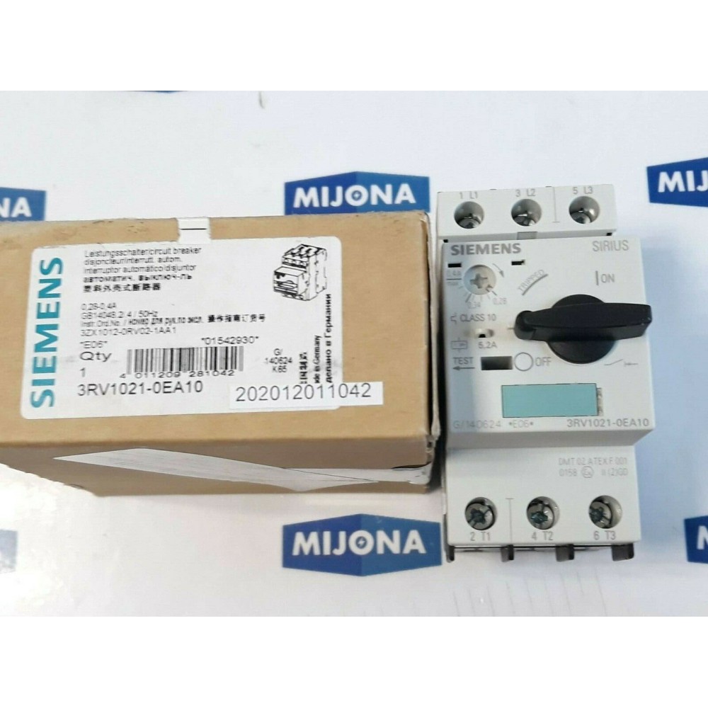 Siemens 3RV1021 0EA10 0.28-0.4A 3POL 50HZ Circuit Breaker CLASS10 5.2A Siemens 3RV1021 0EA10 0.28-0.4A 3POL 50HZ Circuit Breaker CLASS10 5.2A